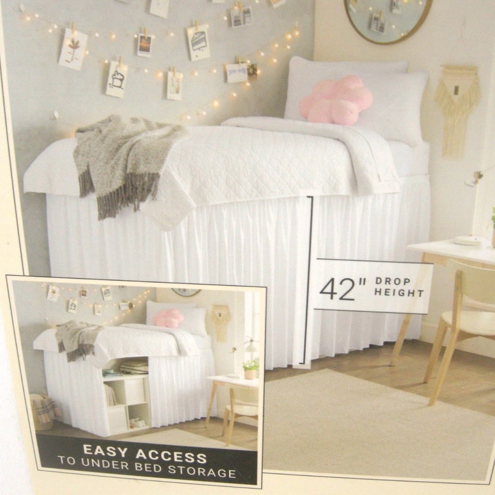 Rachel Zoe Twin or Twin XL Bed Skirt 39" x 80" x 42" Lofted Dorm Bed White - Picture 3 of 15